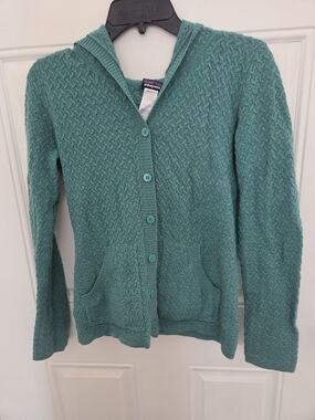 Patagonia Teal Hooded Button Cardigan